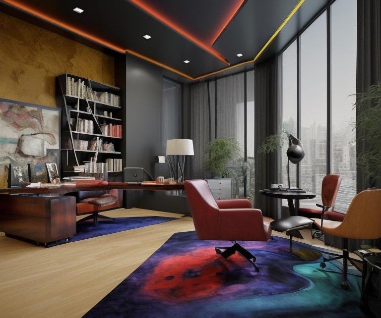 Clean geometry office with generous glazing and disciplined materials