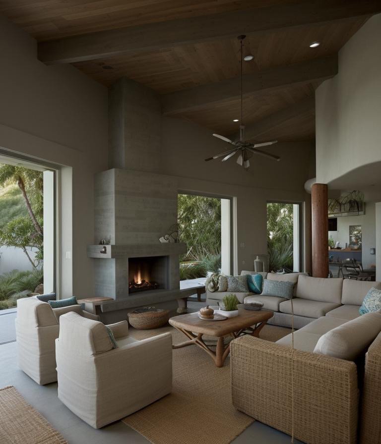 California Casual interior with minimalist furnishings and natural light