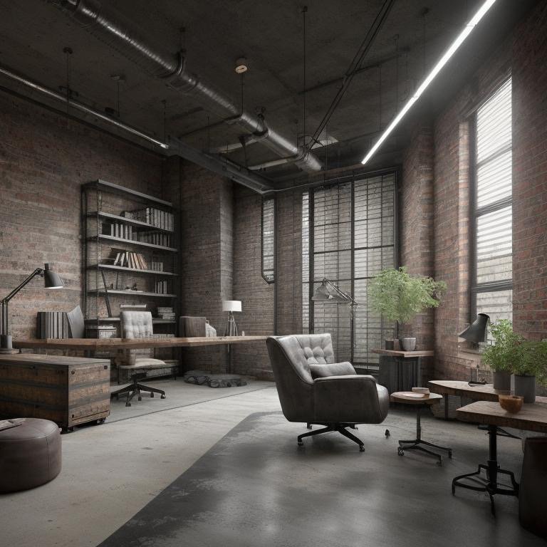 Industrial interior with directional lighting and material depth