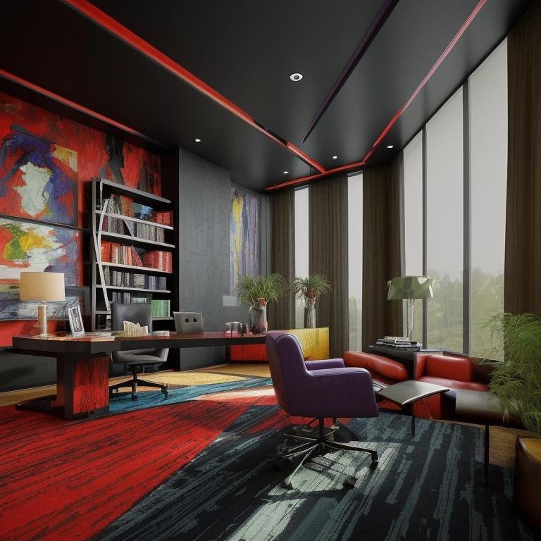 Expressionist office showing saturated color in controlled zones and disciplined composition