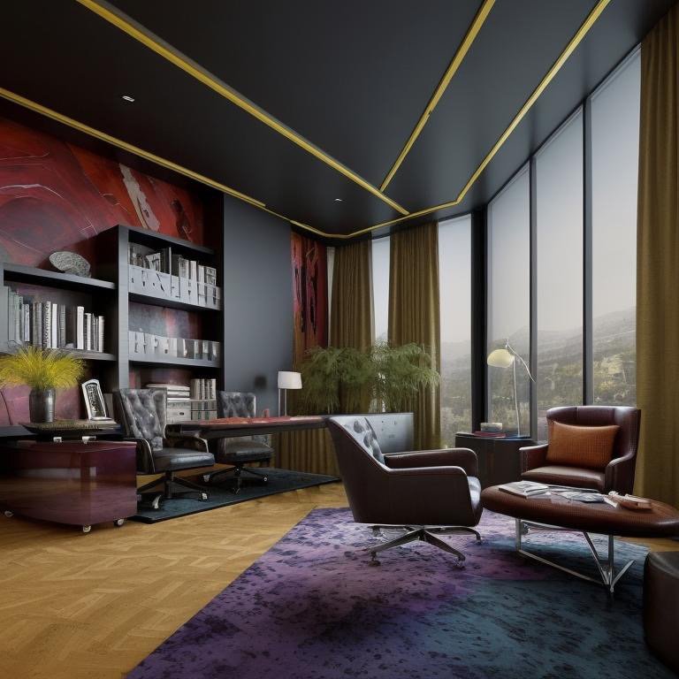 Expressionist space with controlled color saturation and refined material balance