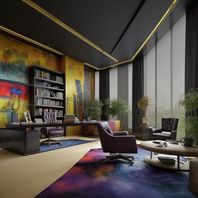 Expressionist office detail showing color intensity and spatial articulation