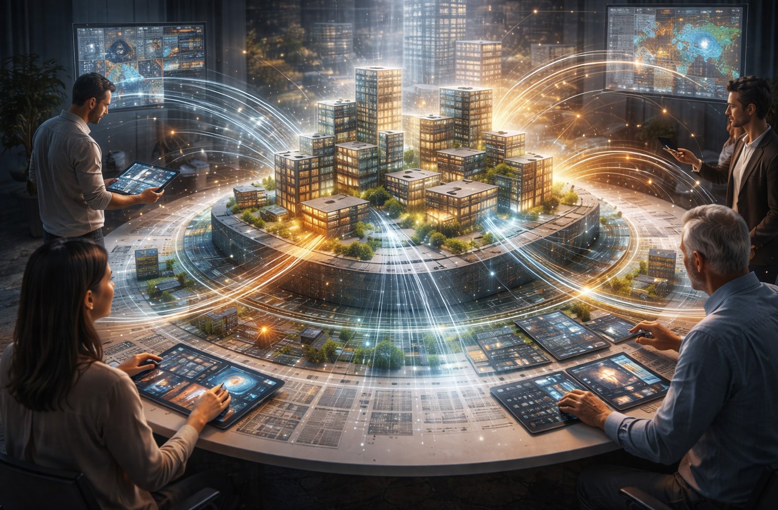 Collaborative design concept showing multiple intelligence sources converging