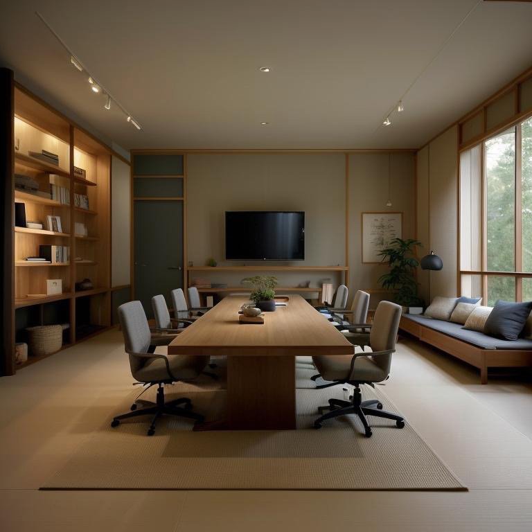 Japanese Zen boardroom with pale woods and minimal meditative design