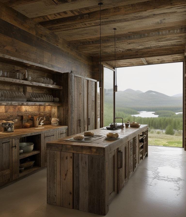 Rustic lounge space with fireplace