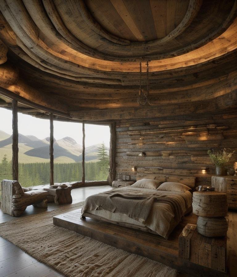 Indoor-outdoor corridor with timber and stone