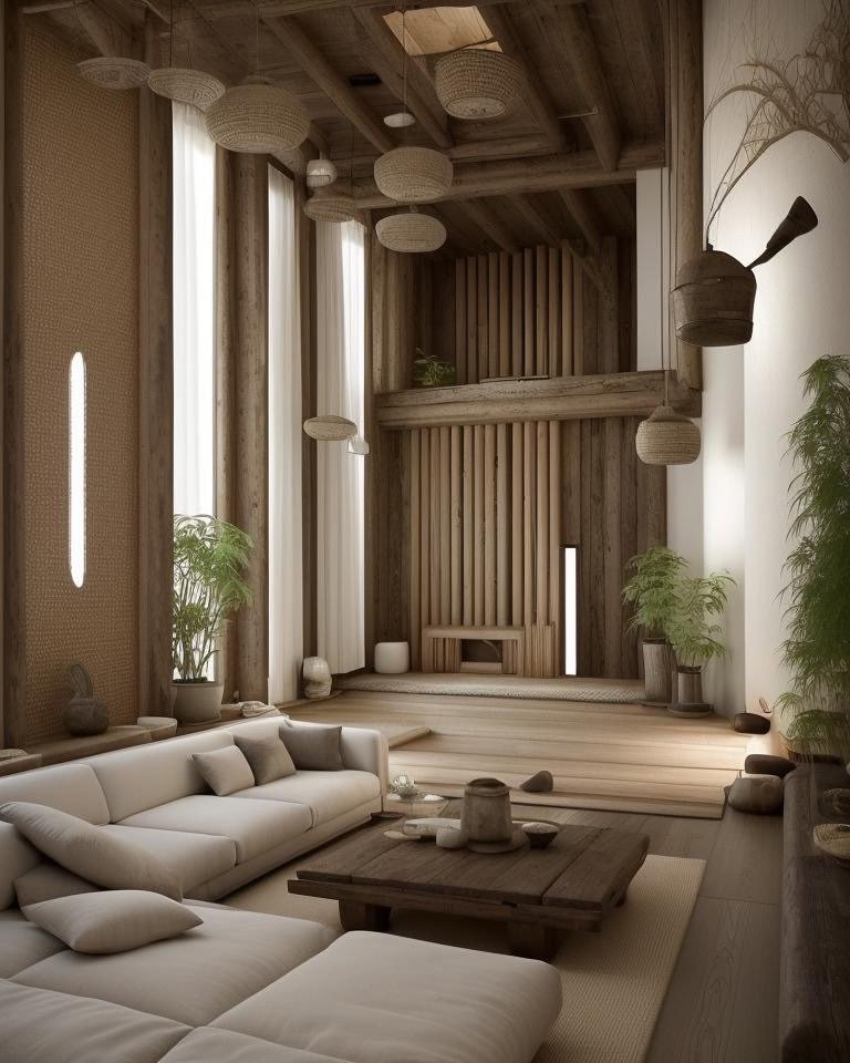 Japandi backsplash redesign with light wood surfaces, paper lanterns, and organic minimalist warmth