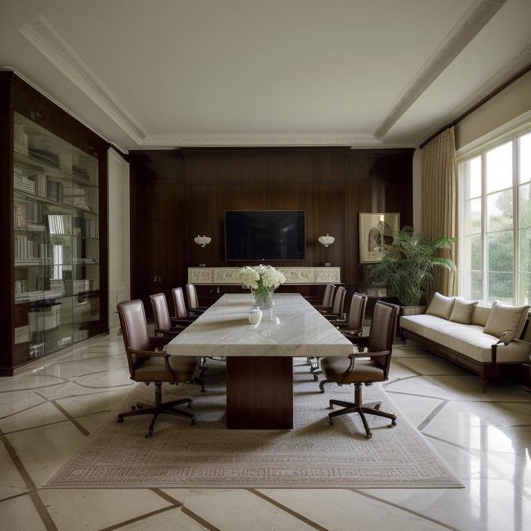 Greek Revival boardroom with classical proportions and marble surfaces