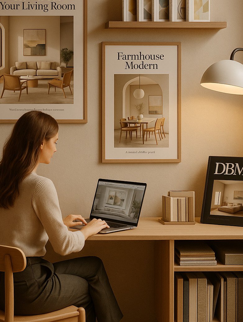 Designer workspace with multiple room visualizations and Cinematic renders