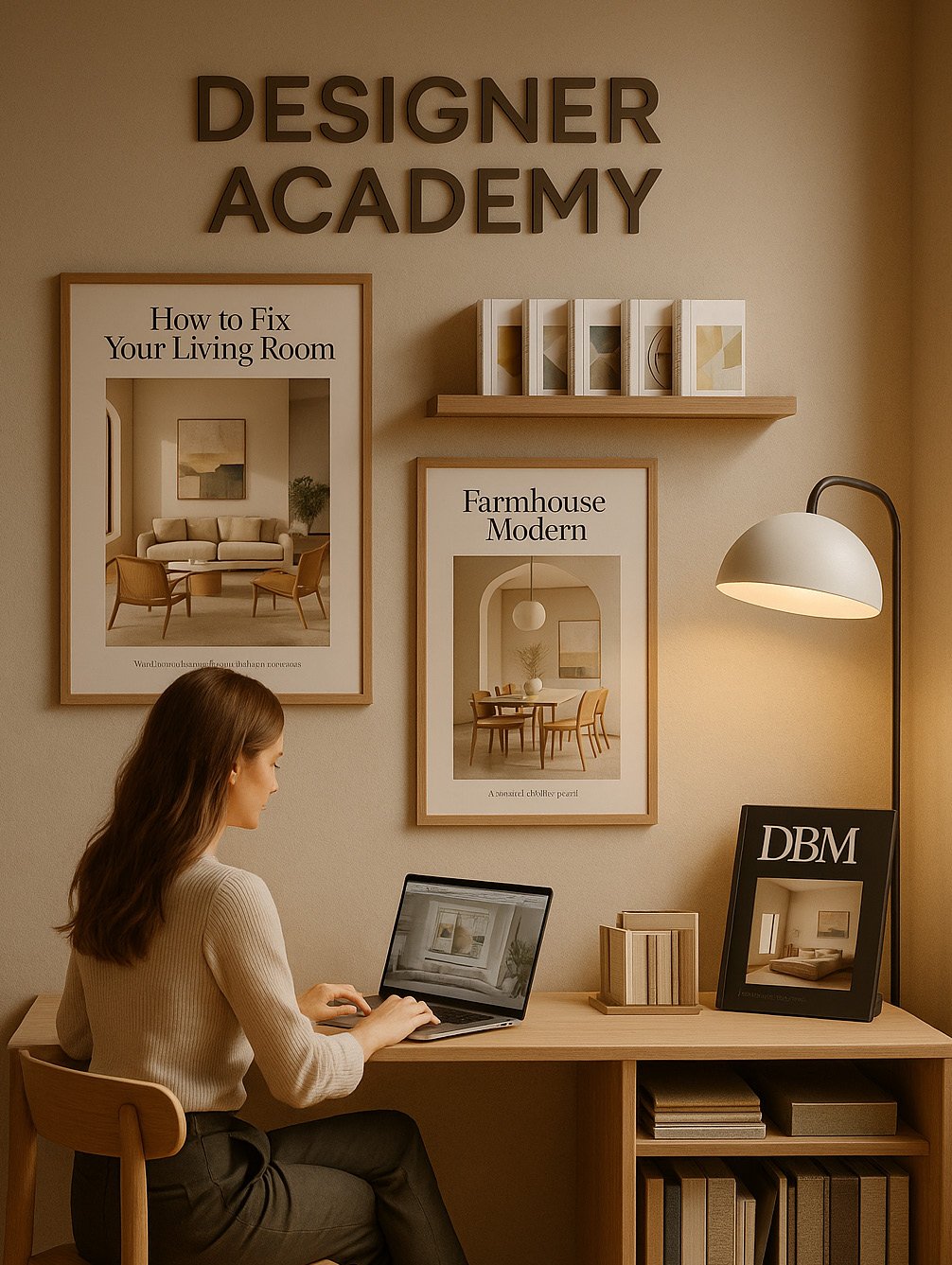 Designer Academy workspace with education-focused design concepts and instructional setup
