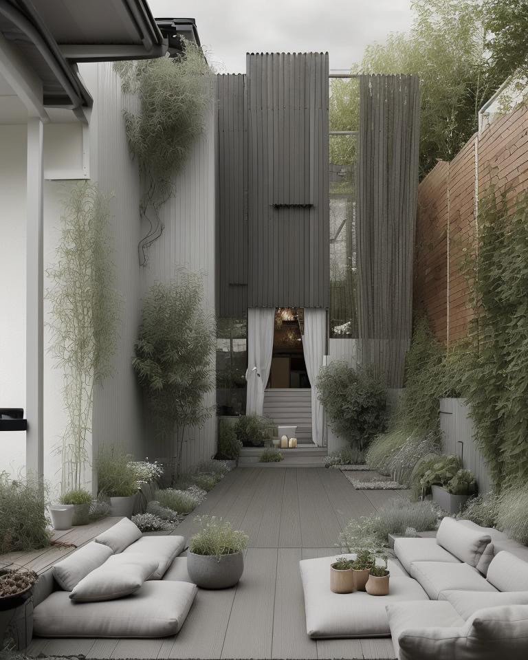 Scandinavian backyard redesign with ashen birch, matte white surfaces, and diffused Nordic light