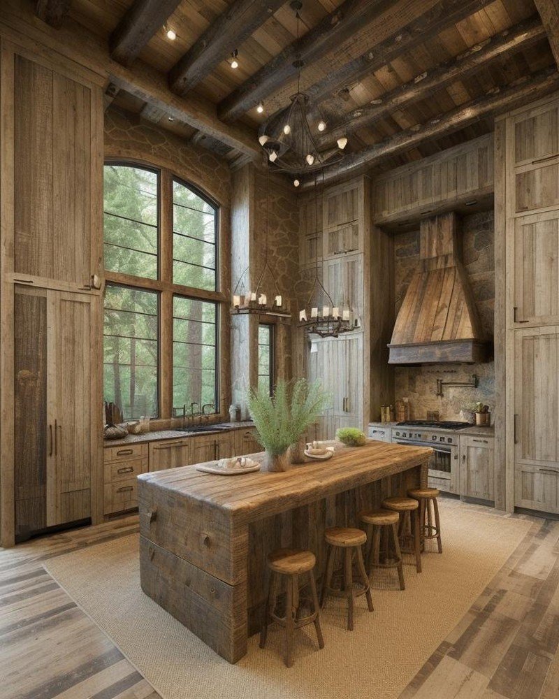 Rustic kitchen with stone walls and hand-forged iron details