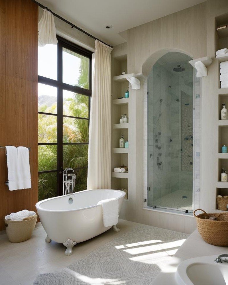 California Casual bathroom with natural light and relaxed materials