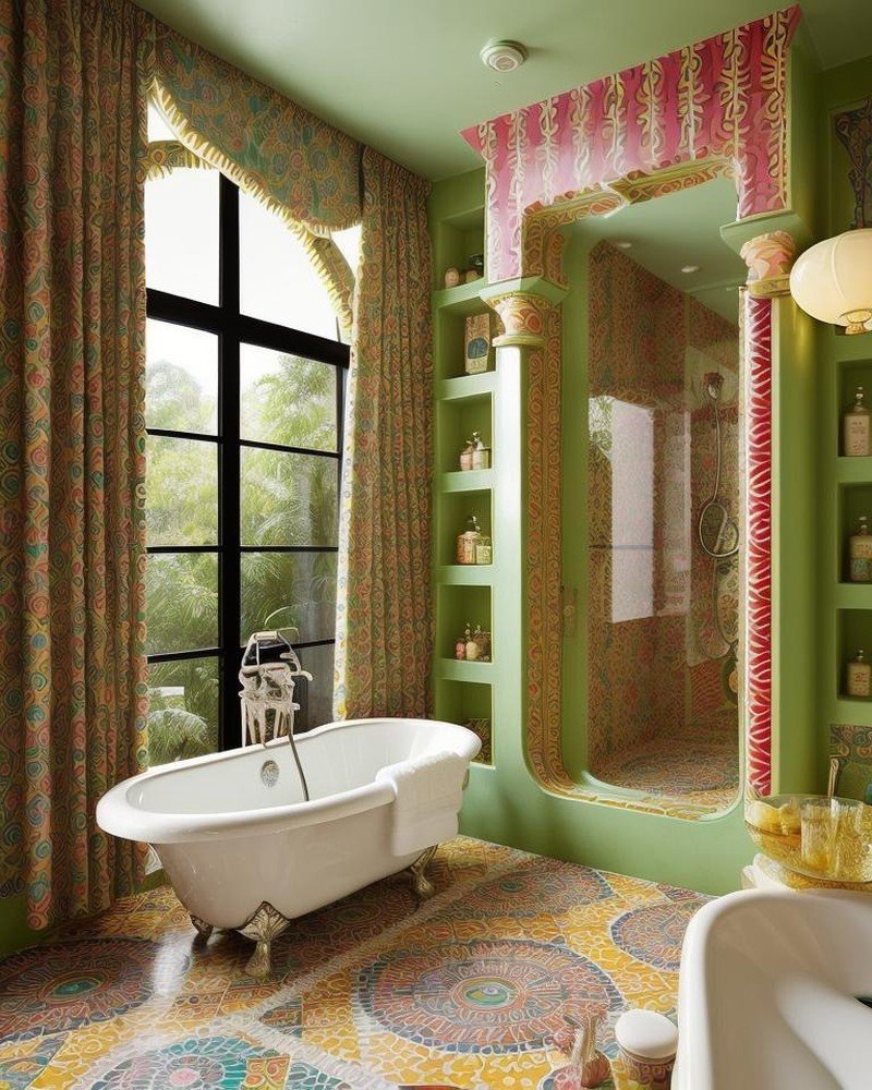 Retro bathroom with mosaic tile and vintage fixtures