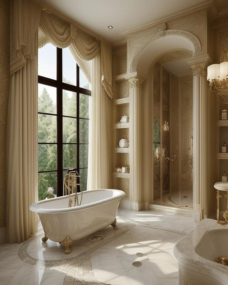 Traditional bathroom with pedestal fixtures and wainscoting