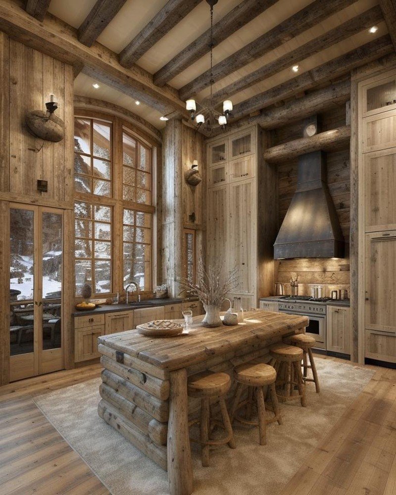 Chalet kitchen with rough-hewn timber and mountain warmth