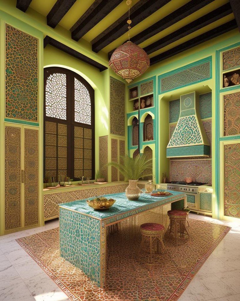 Moroccan kitchen with zellige tile and jewel-tone mosaics