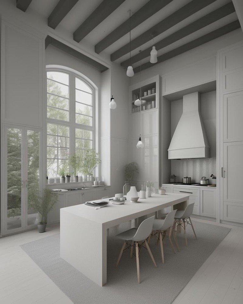 Scandinavian kitchen with pale birch and maximized natural light